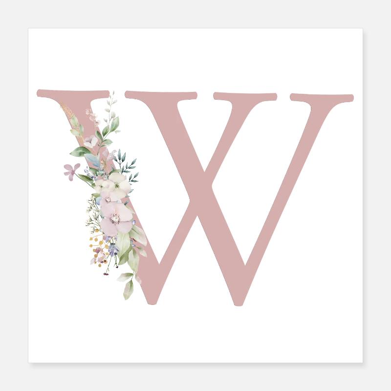 W Monogram, Floral, Personalizable Poster 16" x 16" (40x40 cm)