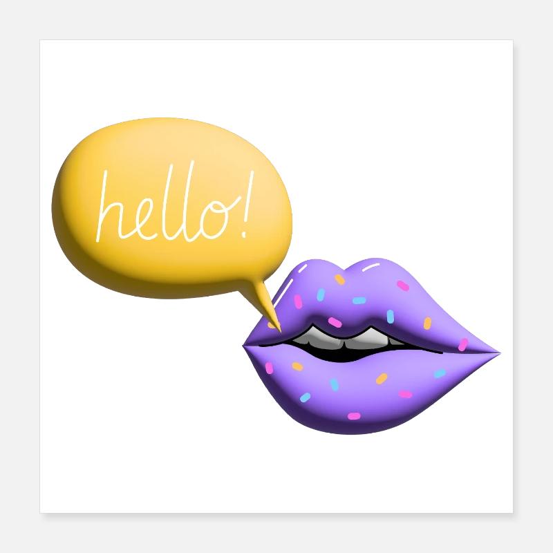 Bouche Hello Lèvres Rétro 3D Coloré Poster 40 x 40 cm