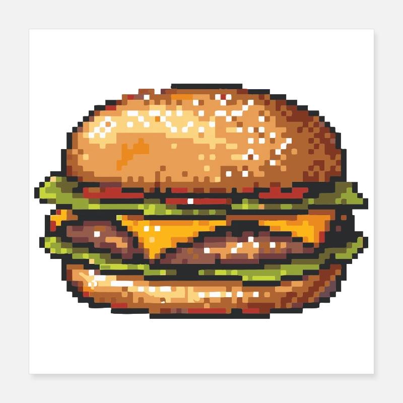 8Bit Hamburger Pixelkunst Poster 40x40 cm