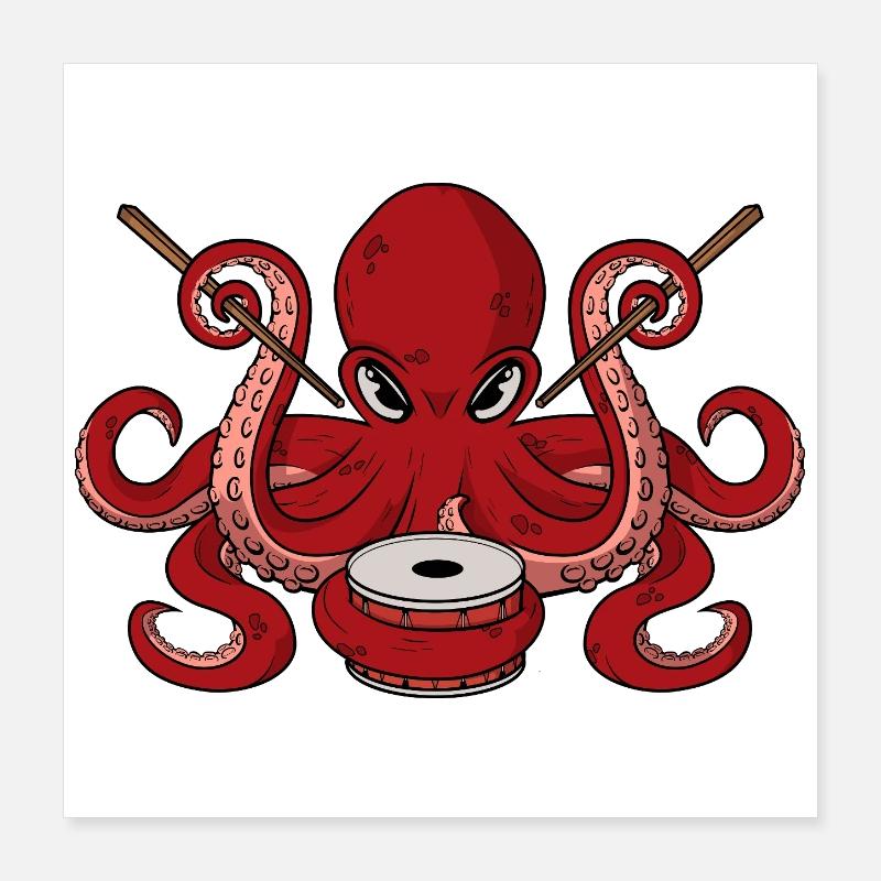 Funny Octopus Drummer Cool Percussion Musician Dad Poster 16" x 16" (40x40 cm)