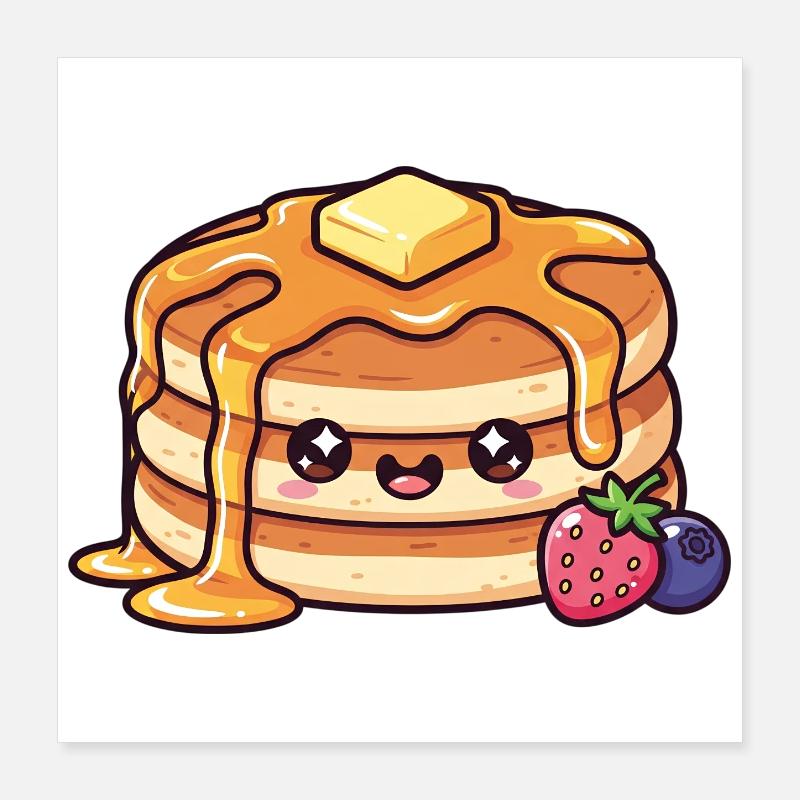 Kawaii-Sirup-Pfannkuchen mit Beeren Poster 40x40 cm