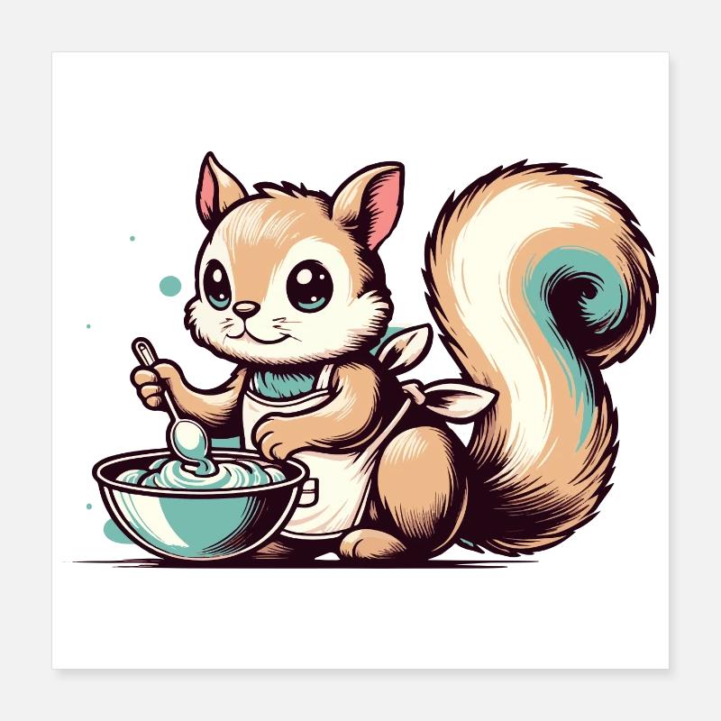 Cute cartoon squirrel baking cake Poster 16" x 16" (40x40 cm)