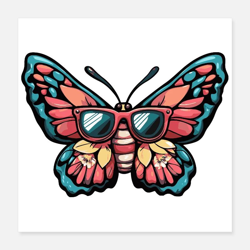 Vacances de la bande dessinée papillon Poster 40 x 40 cm