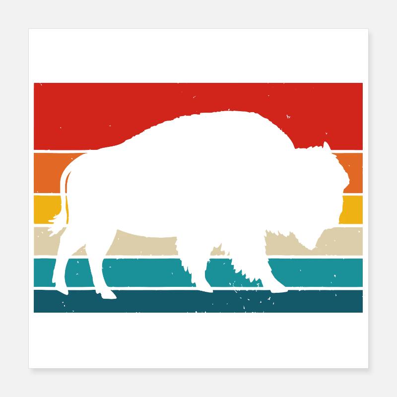 Bear Silhouette on Retro Rainbow Stripes Poster 16" x 16" (40x40 cm)