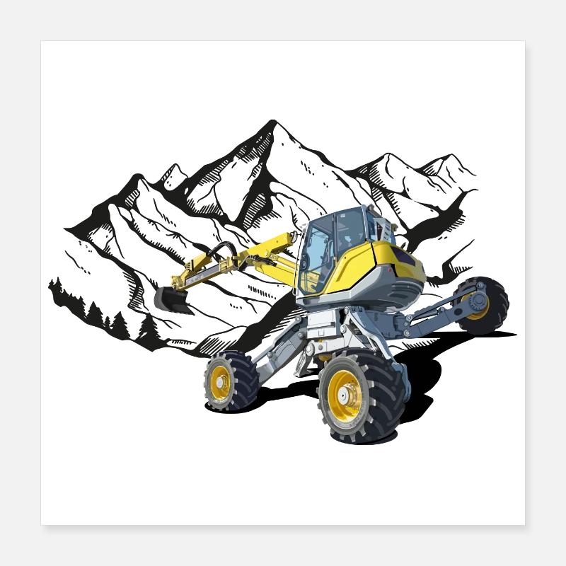 Excavator, walking excavator for difficult terrain Poster 16" x 16" (40x40 cm)