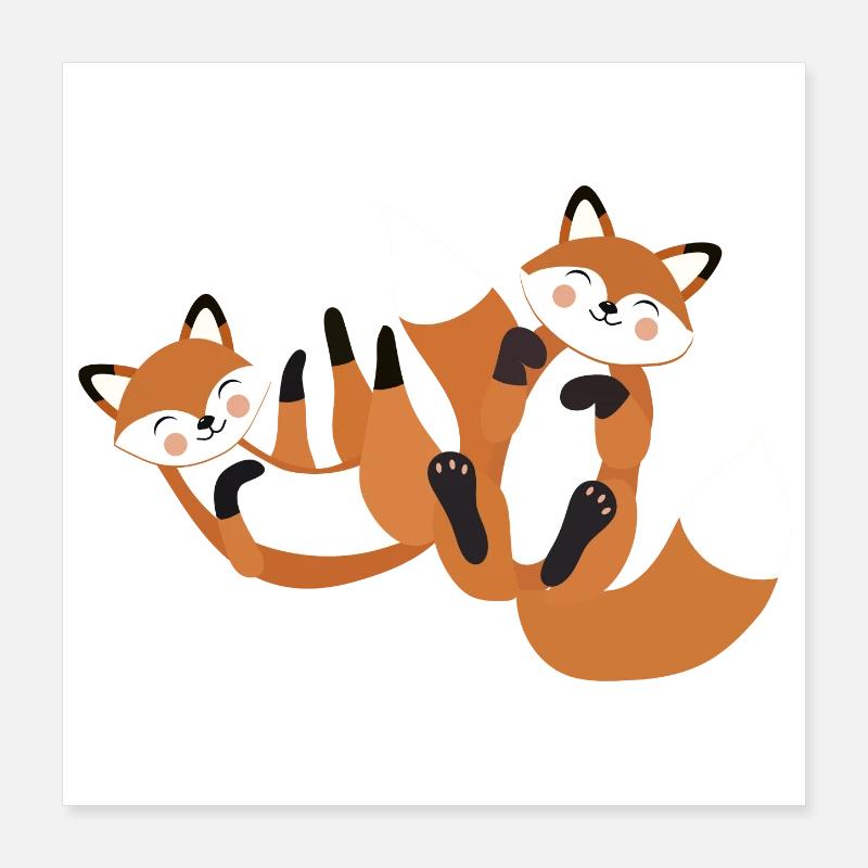 Happy Foxes – Minimalist Forest Animal Design Poster 16" x 16" (40x40 cm)