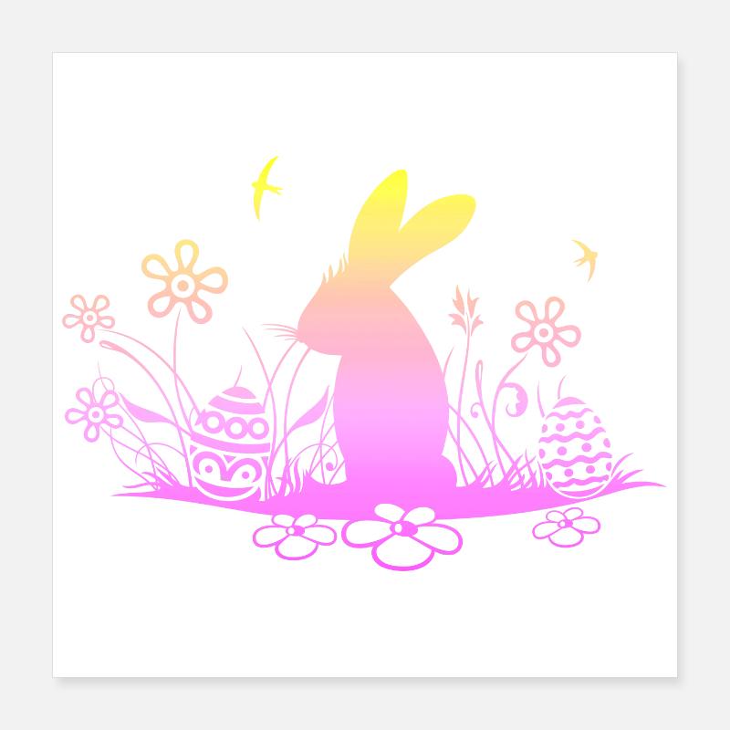 Lapin de Pâques sur prairie avec hirondelles Poster 40 x 40 cm