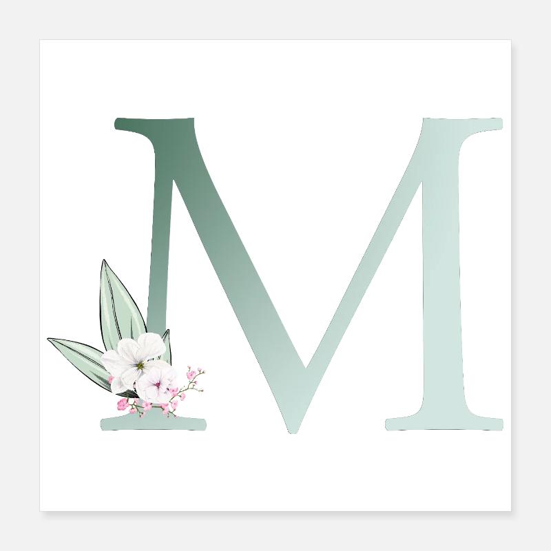 M Monogramm, Floral, personalisierbar Poster 40x40 cm