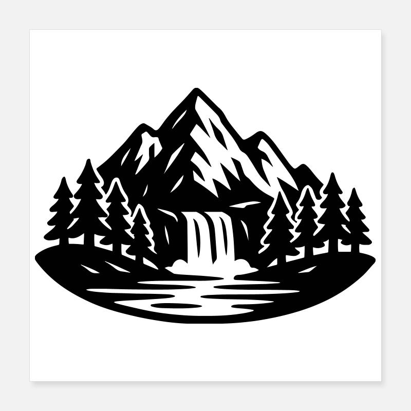 Mountains Landscape Forest Waterfall Poster 16" x 16" (40x40 cm)