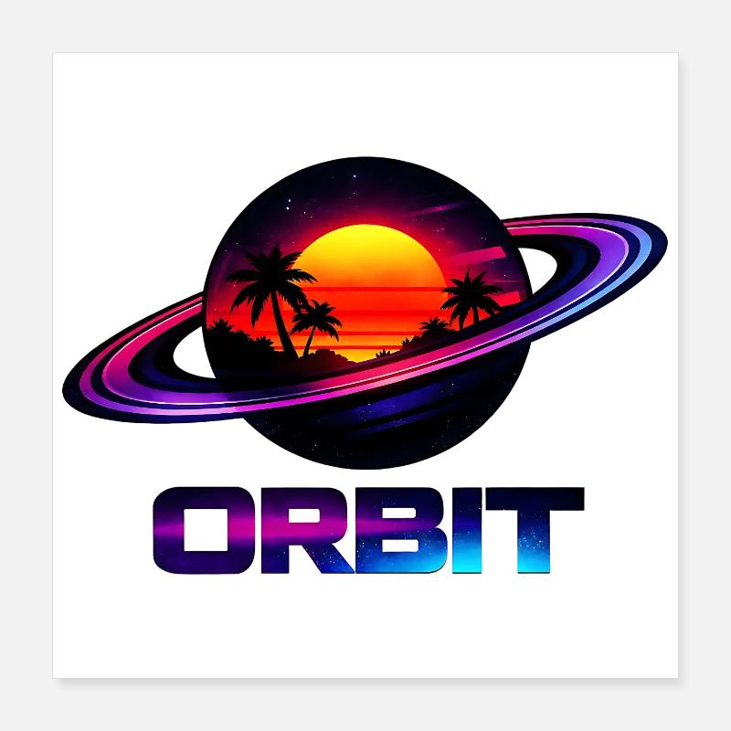 Orbite Saturn géométrique Rétro Synthwave années 80 Poster 40 x 40 cm