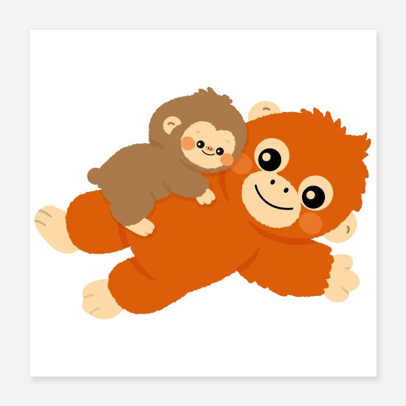 Bébé Singe et peluche Poster 40 x 40 cm