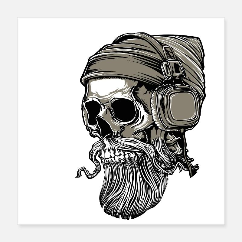 Bart Hipster crâne avec un casque Poster 40 x 40 cm