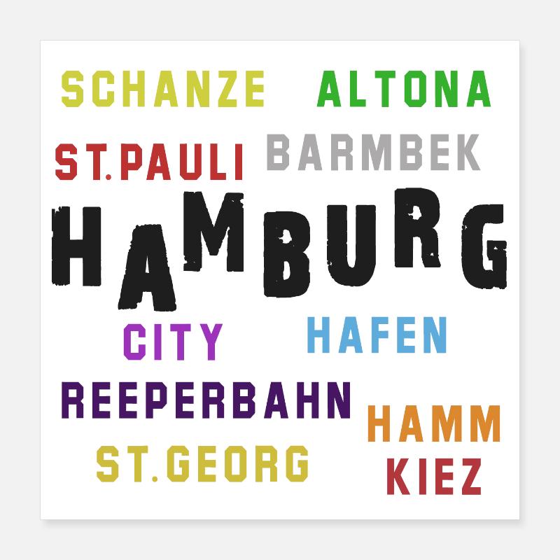 Collage typographique du quartier de Hambourg Poster 40 x 40 cm