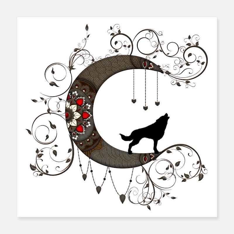 Wundervoller Mond mit Wolf Poster 40x40 cm