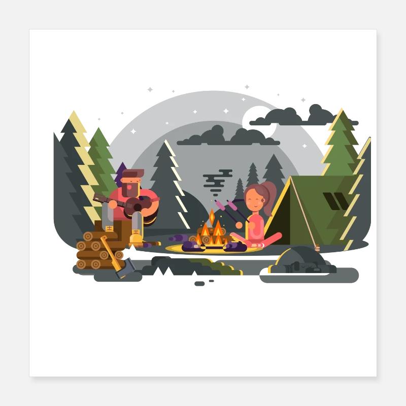 Lagerfeuer Waldcamping Duo Poster 40x40 cm