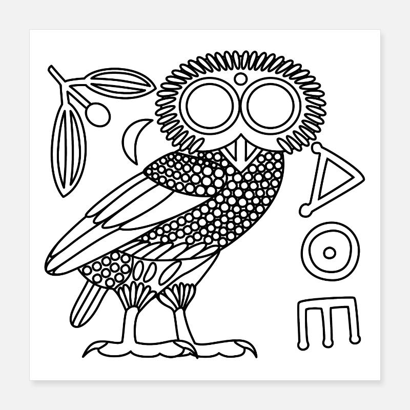 Eule der Athene [Black Outline + All] Poster 40x40 cm