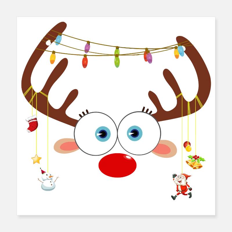 Visage de renne de Noël Poster 40 x 40 cm
