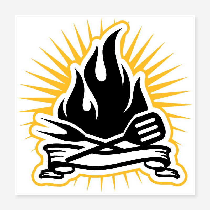 Grill accessories and grill flames Poster 16" x 16" (40x40 cm)