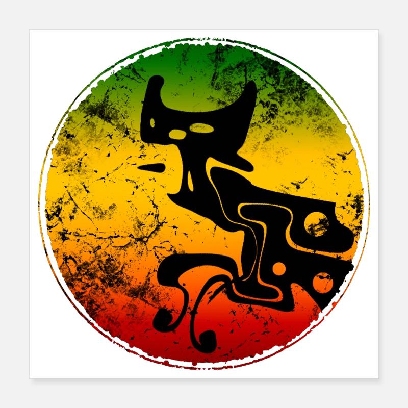 Abstract Wildcat Silhouette in Reggae Colors Poster 16" x 16" (40x40 cm)