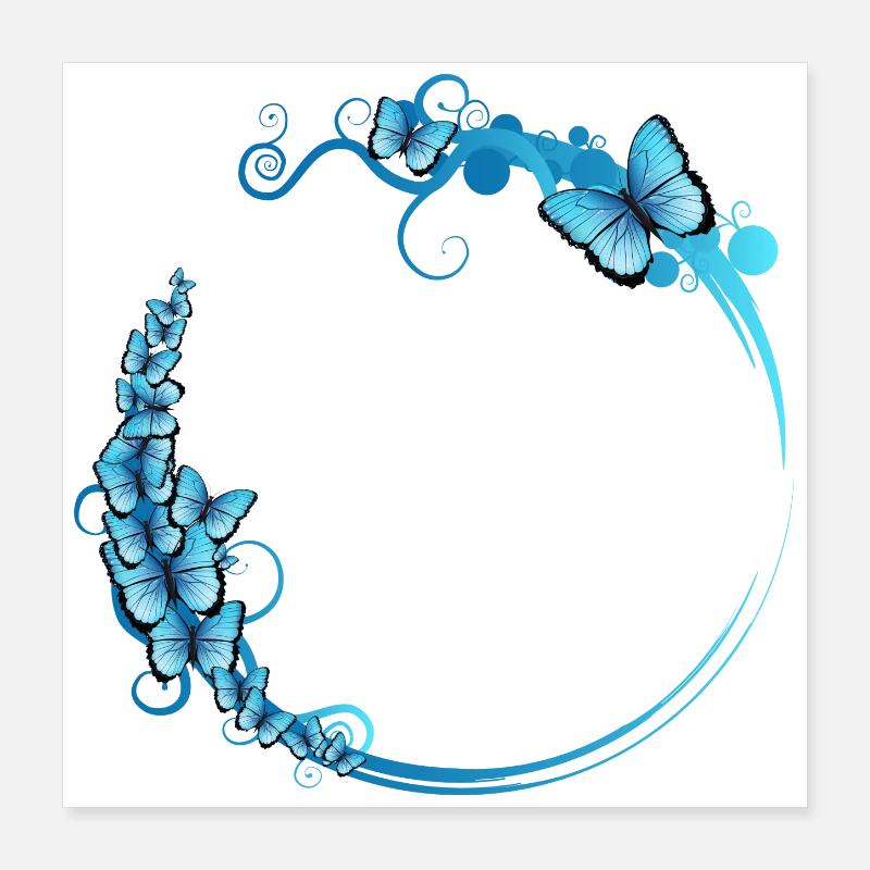 blue butterfly frame for your own texts Poster 16" x 16" (40x40 cm)