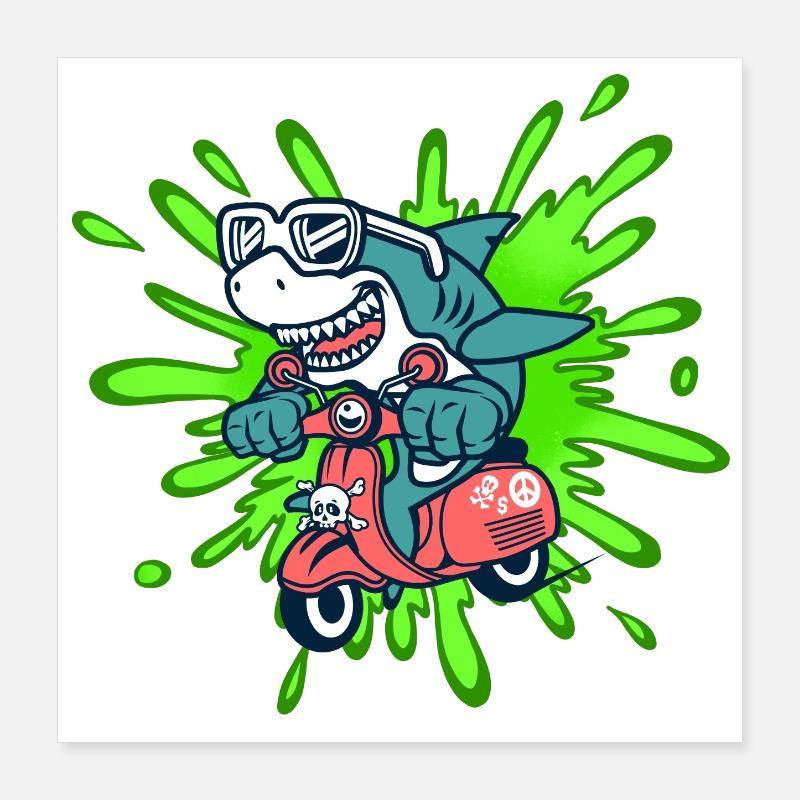 Shark Funny Vélomoteur Cyclomoteur Roller Comic Poster 40 x 40 cm