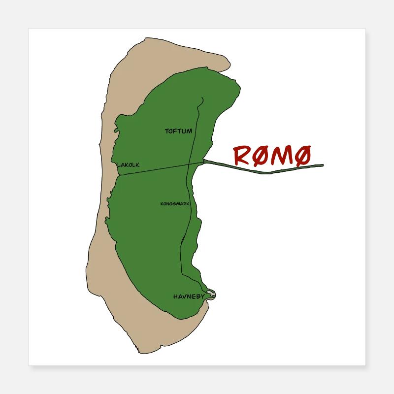 Carte de l’île Romo Vert Poster 40 x 40 cm