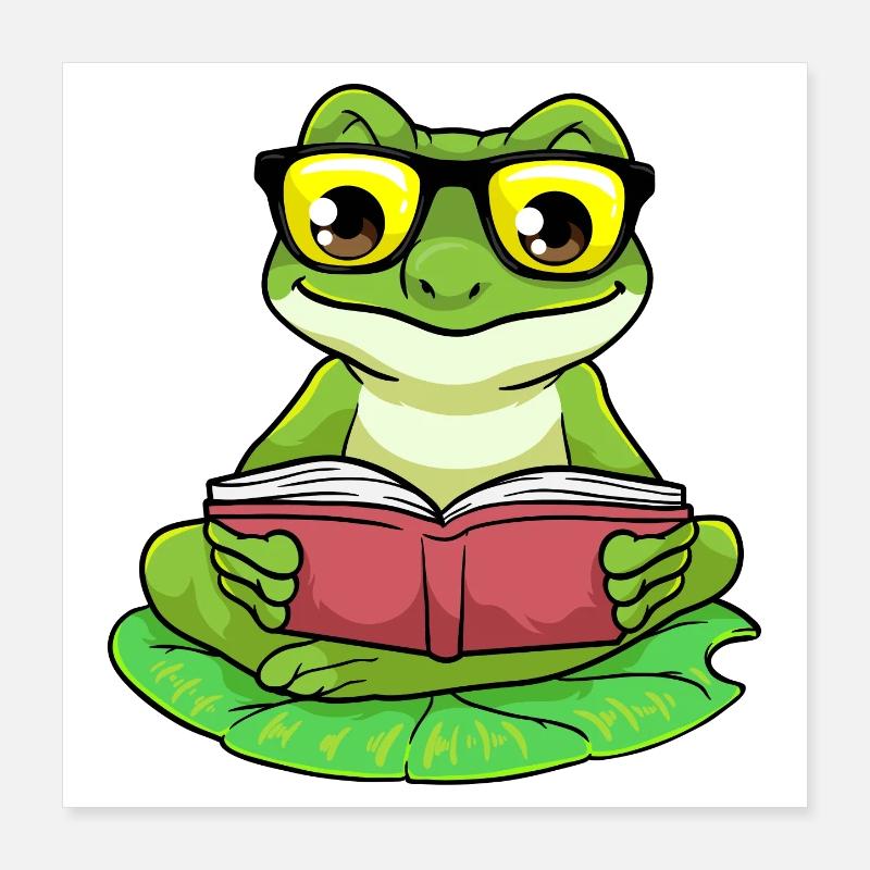 Frosch Nerd Buch Brille Poster 40x40 cm
