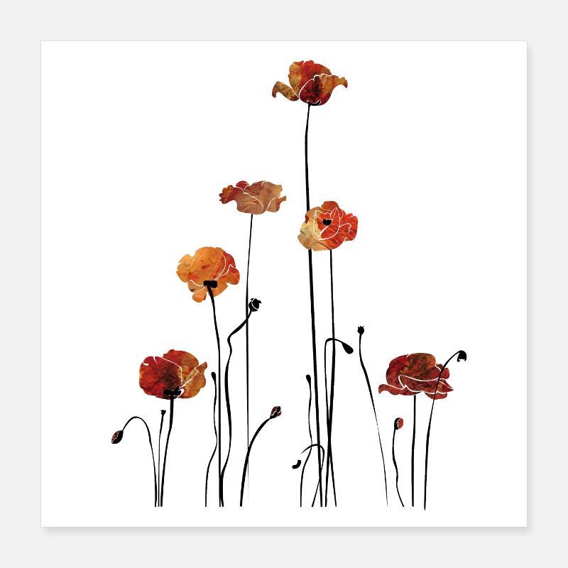 Coquelicots Silhouette Design Poster 40 x 40 cm