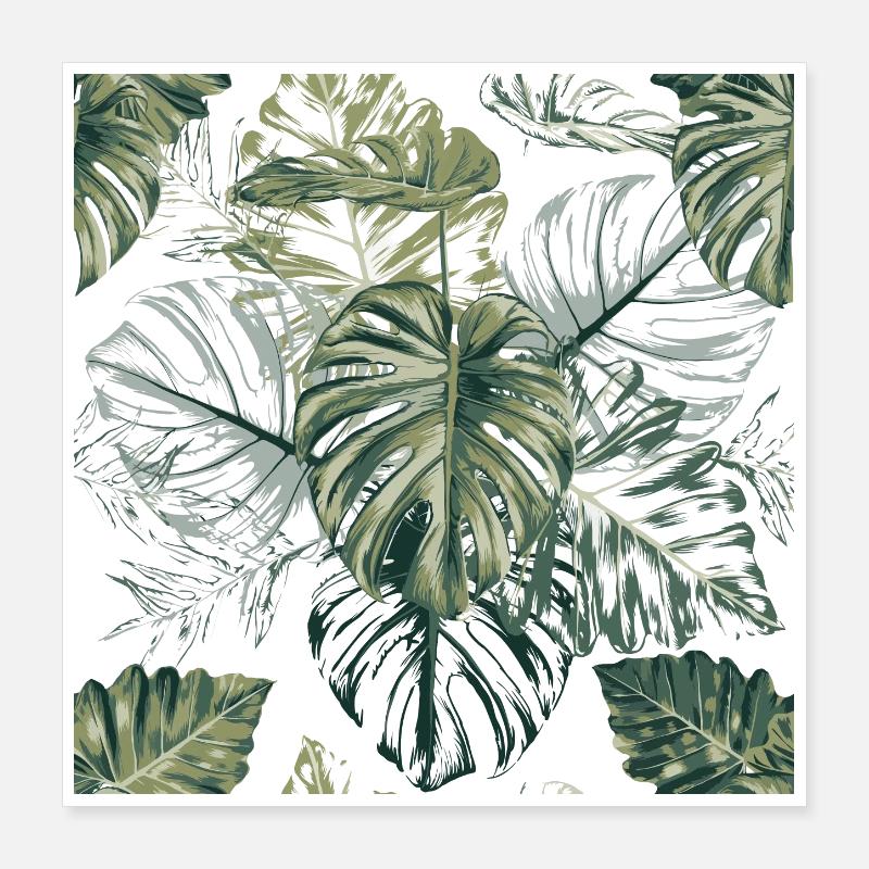 Tropical Monstera Leaves Pattern Poster 16" x 16" (40x40 cm)