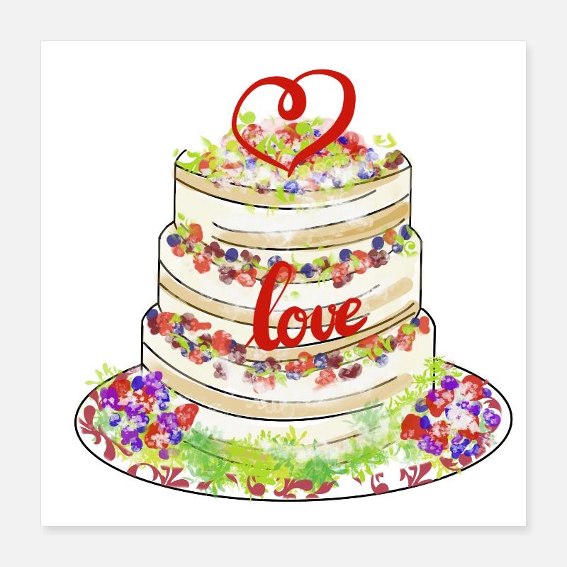 Gâteau sincère avec décor d’amour Poster 40 x 40 cm