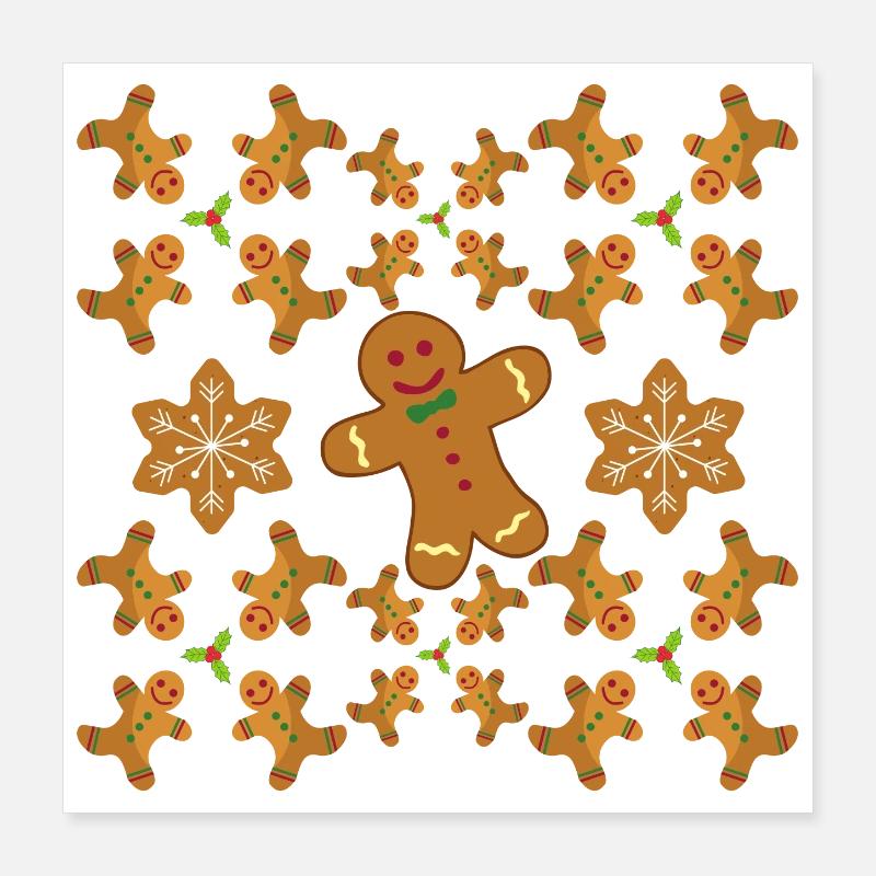 Gingerbread Pattern Gingerbread Men and Stars Poster 16" x 16" (40x40 cm)