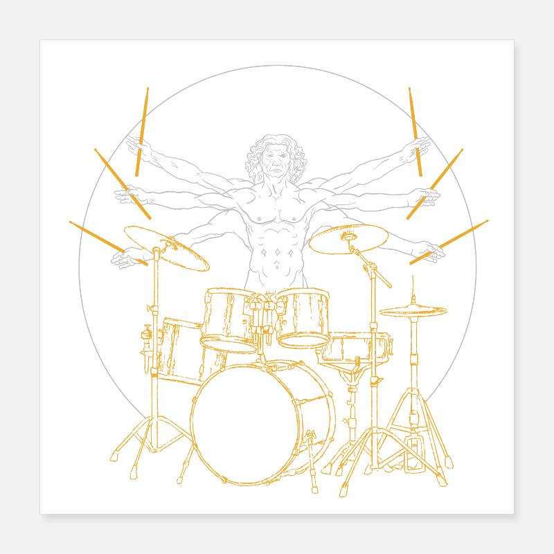 Schlagzeug Da Vinci - Drummer Rock Geschenk Poster 40x40 cm