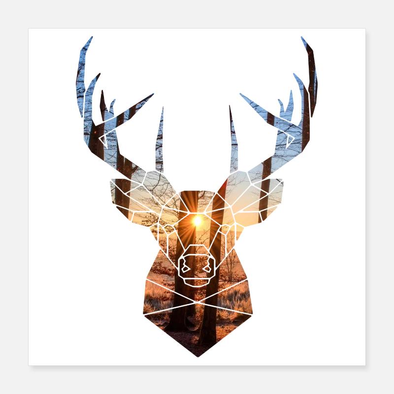 winter forest deer head and sun Poster 16" x 16" (40x40 cm)