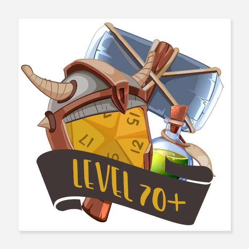 Niveau 70+ Objets RPG Conception du butin du joueur Poster 40 x 40 cm