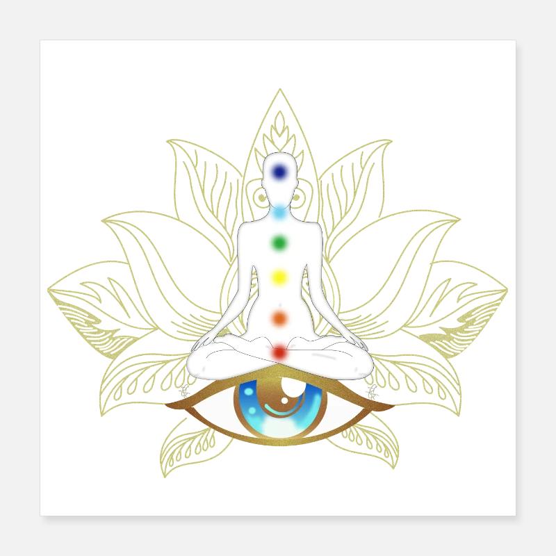 Chakras et Œil: Méditation Dorée Poster 40 x 40 cm