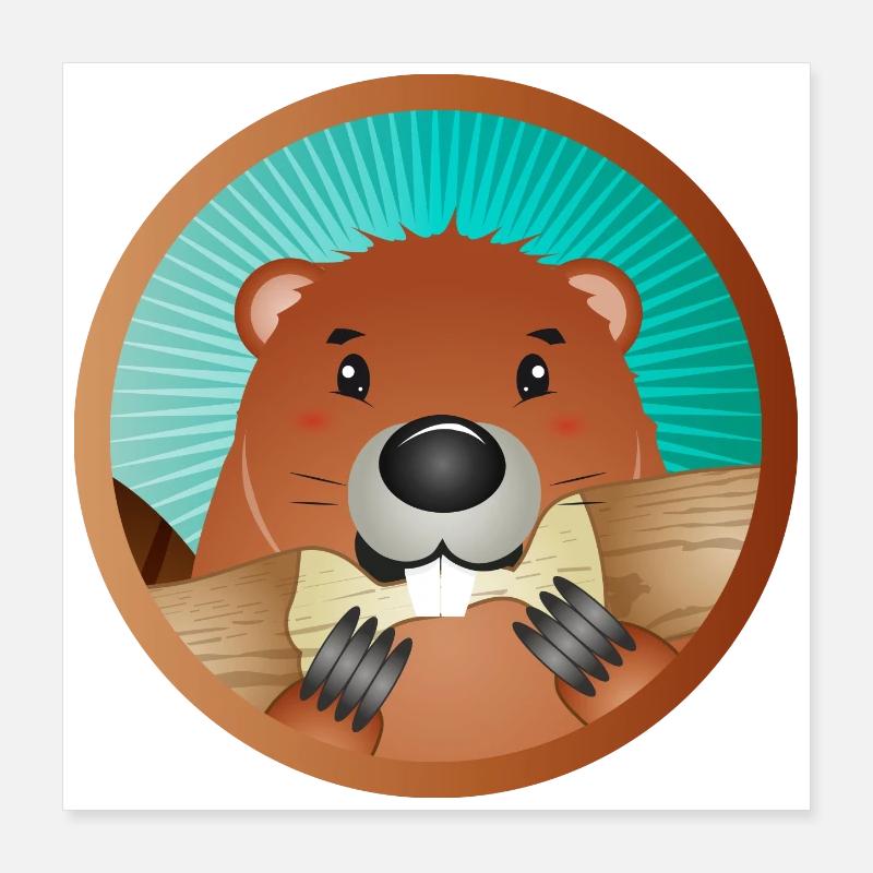 mignon rongeur patch - castor grignote le bois Poster 40 x 40 cm