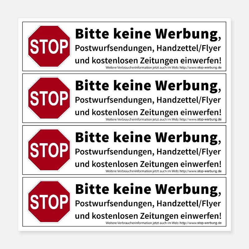 4 x Stop Bitte keine Werbung Sticker Poster 40x40 cm