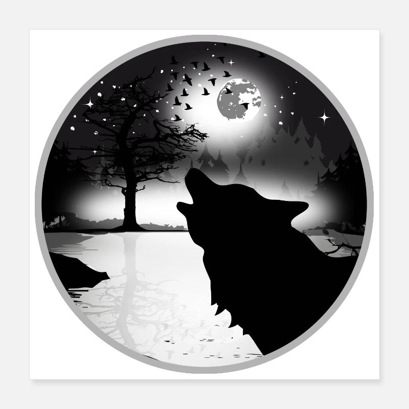 howling wolf at night at full moon Poster 16" x 16" (40x40 cm)