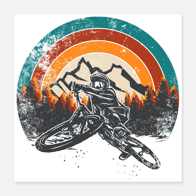 Retro Mountain MTB Sunset Poster 16" x 16" (40x40 cm)