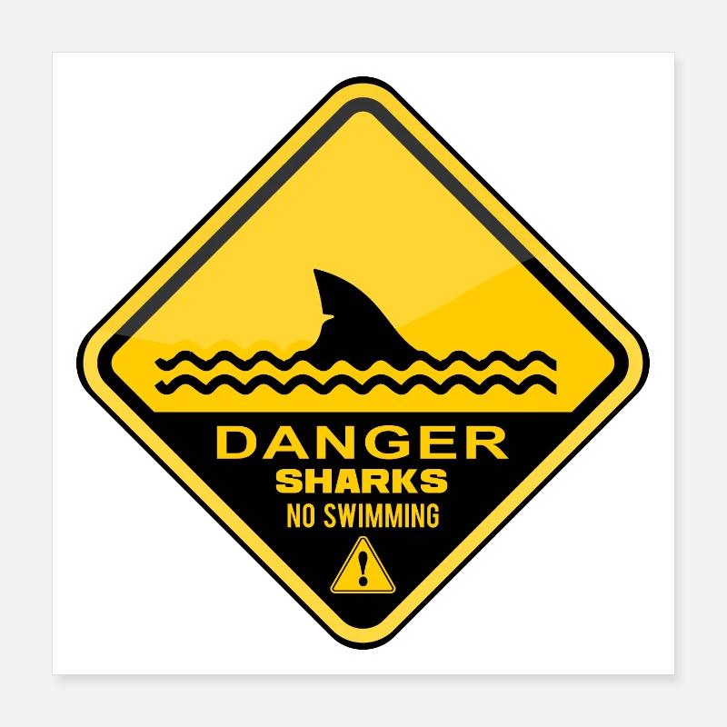Danger Requins Pas de natation Poster 40 x 40 cm