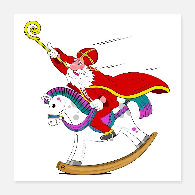 Sinterklaas on Rocking Horse Poster 16" x 16" (40x40 cm)