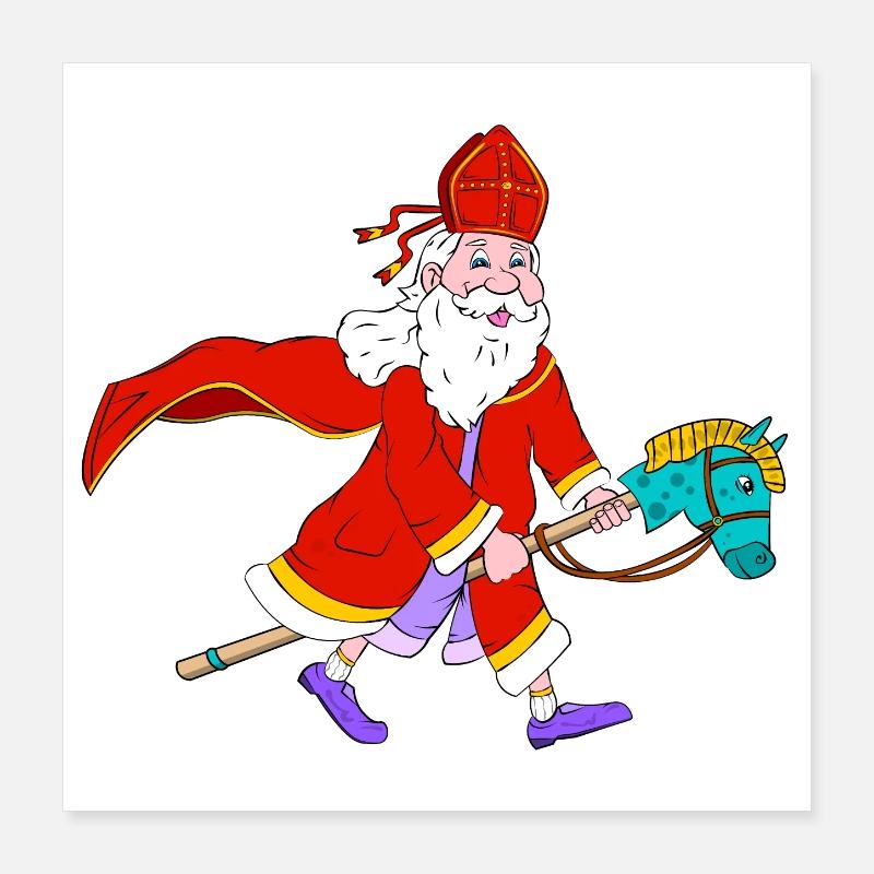 Heiliger Nikolaus auf Spielzeug Steckenpferd Poster 40x40 cm
