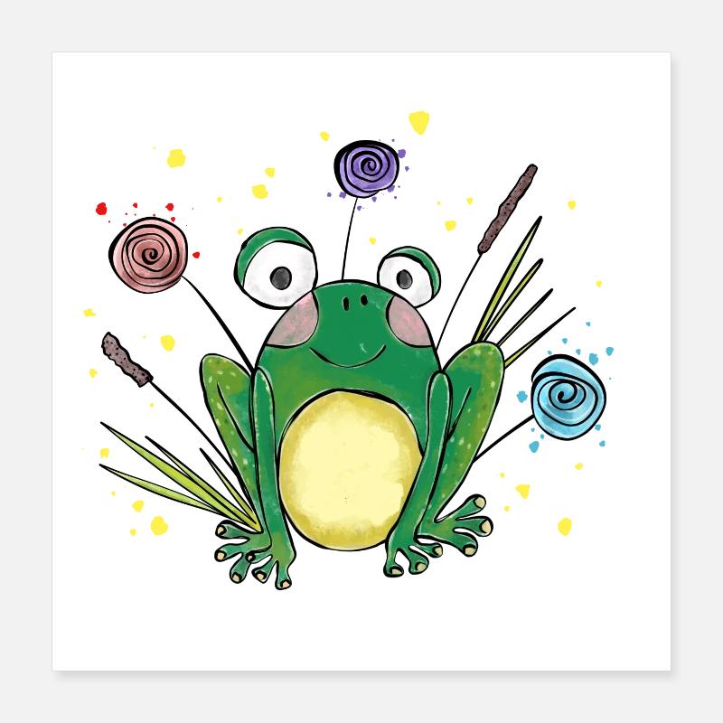 Petite grenouille mignonne dans l’herbe – Design de dessin animé Poster 40 x 40 cm