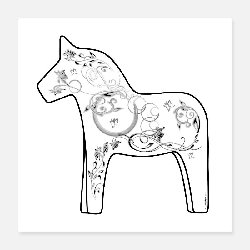 Dala Pferd Schwarz-Weiß Poster 40x40 cm