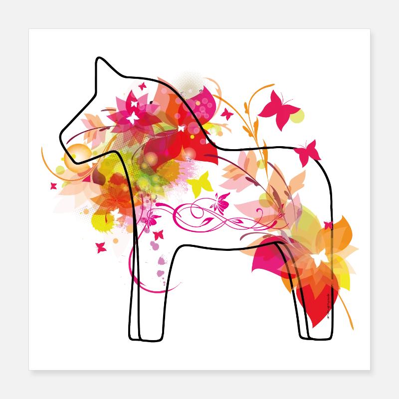 Dala Cheval Coloré Poster 40 x 40 cm