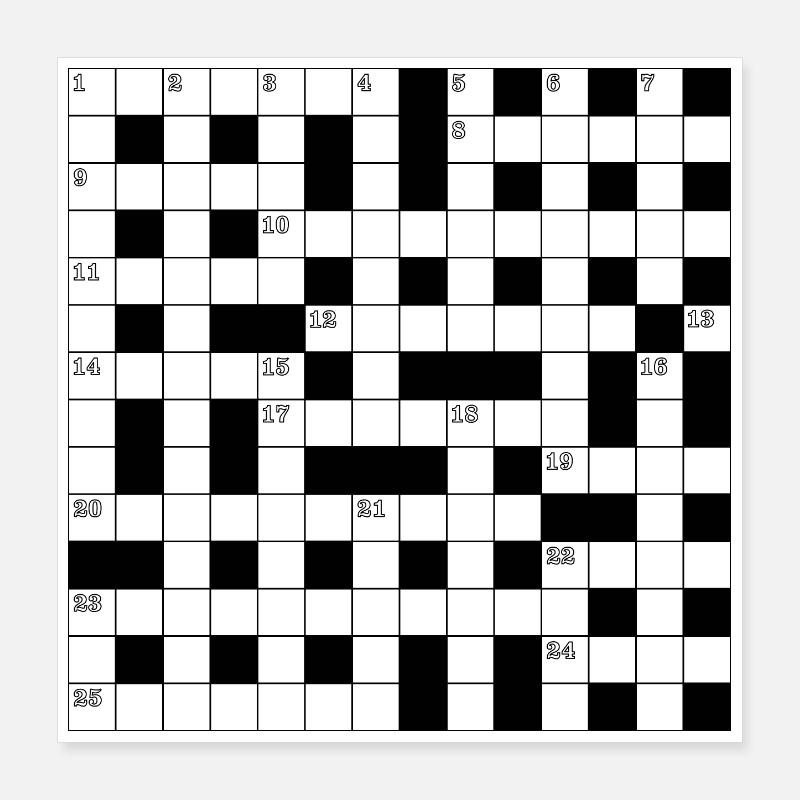 Retro Black White Crossword Puzzle Pattern Poster 16" x 16" (40x40 cm)