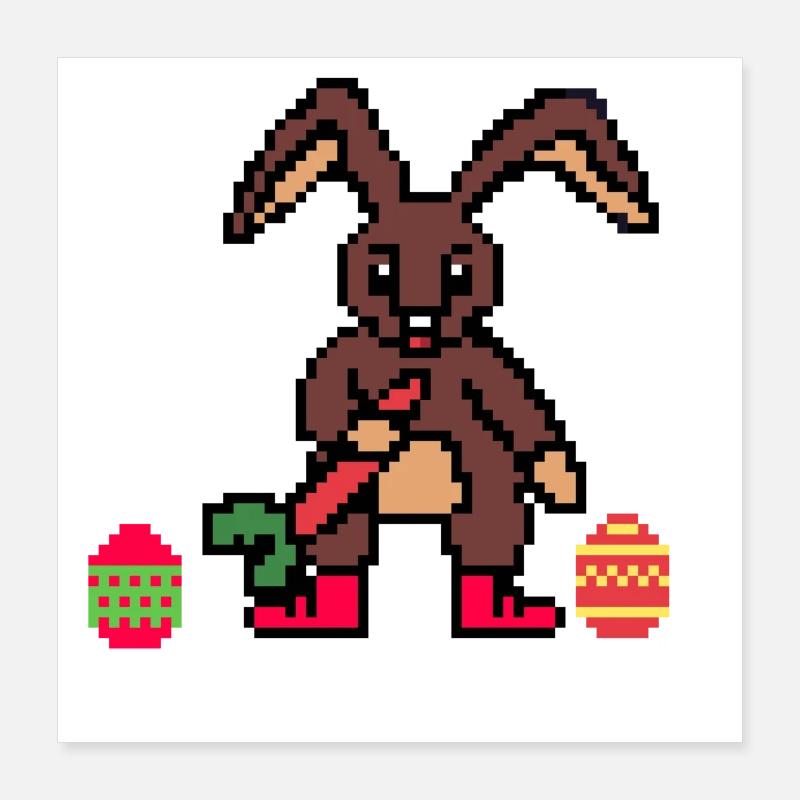 Cute Easter Bunny Pixel Art Poster 16" x 16" (40x40 cm)