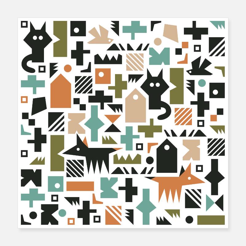 Gatto volpe modello di uccello l multicolore Poster 40x40 cm