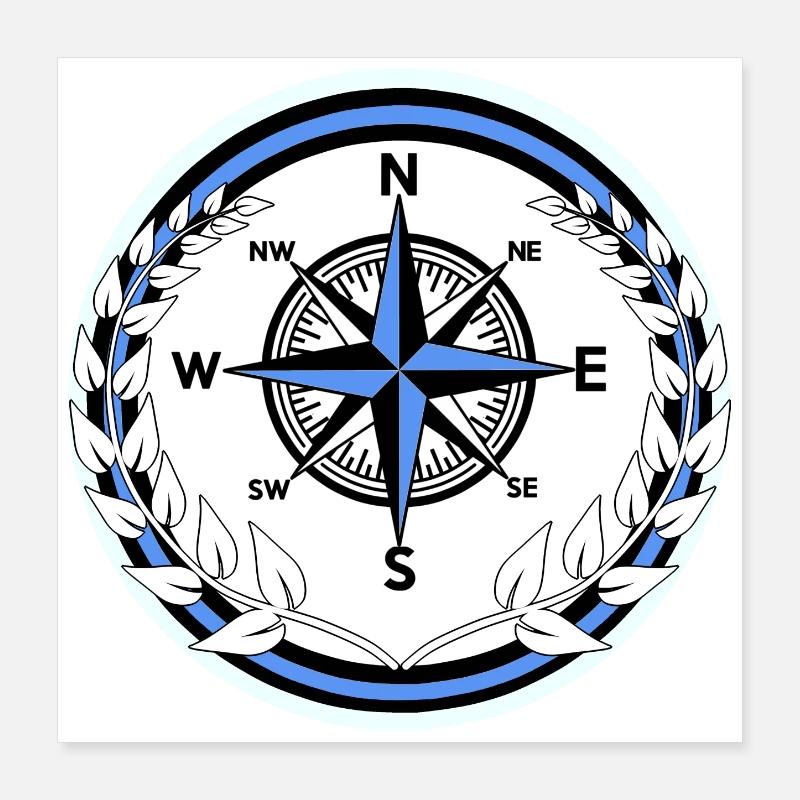 Compass Sailor Laurel Wreath Ahoy Maritime Poster 16" x 16" (40x40 cm)