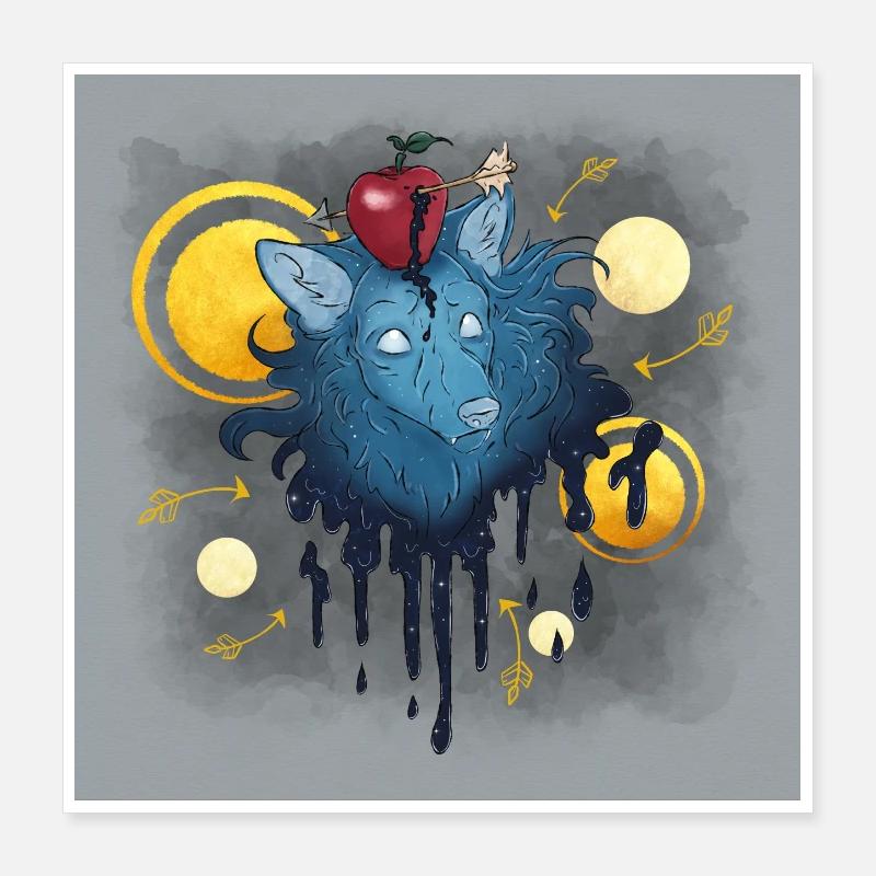 Blue Ink Spirits Posters - Loup à la Pomme fléchée Poster 40 x 40 cm